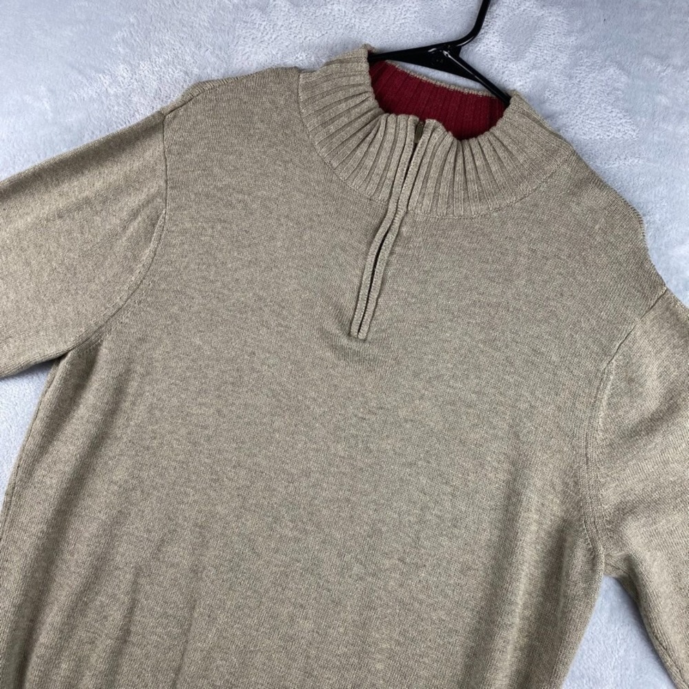 Bills Khakis Sweater Mens Large Beige Tan 1/4 Zip Pullover Knit Made In USA